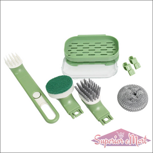 Dish Brush Set With Handle Replacement Heads Drain Tray In Kitchen (9 Pcs Set) - Superior eMart