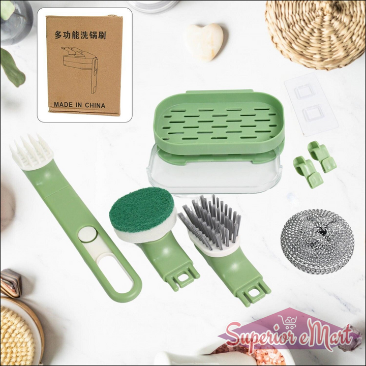 Dish Brush Set With Handle Replacement Heads Drain Tray In Kitchen (9 Pcs Set) - Superior eMart