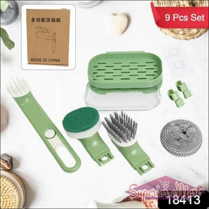 Dish Brush Set With Handle Replacement Heads Drain Tray In Kitchen (9 Pcs Set) - Superior eMart