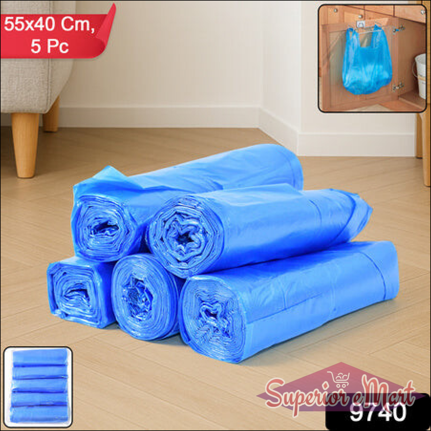 Disposable Garbage Bags 55 X 40 Cm (5 Pc) - Superior eMart