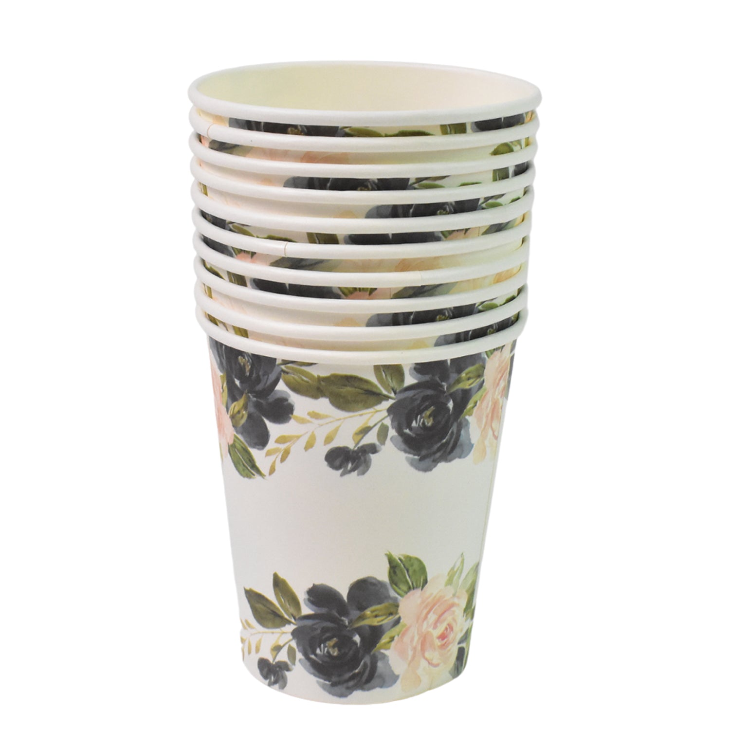 Set of disposable paper cups with floral design, perfect for parties and gatherings