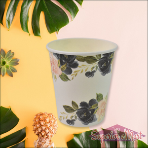 Floral disposable paper cups set with elegant design for parties and events