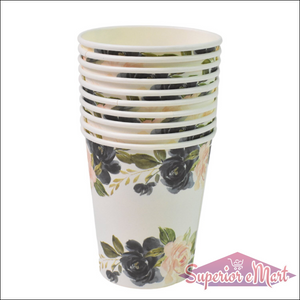 Set of disposable paper cups with floral design, perfect for parties and gatherings