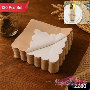 Scalloped edge disposable napkins in a stack for elegant dining events and gatherings