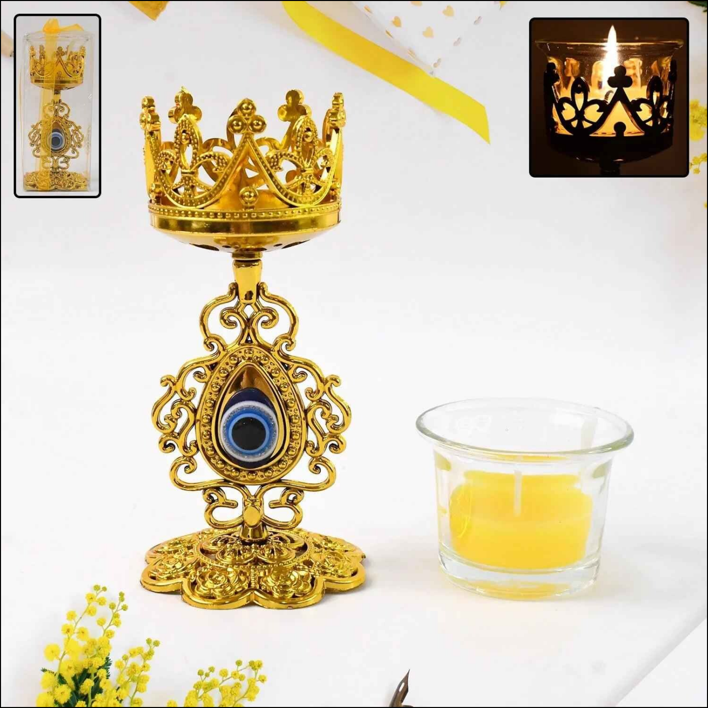 Diwali Candle Holder Set - Gold Decor