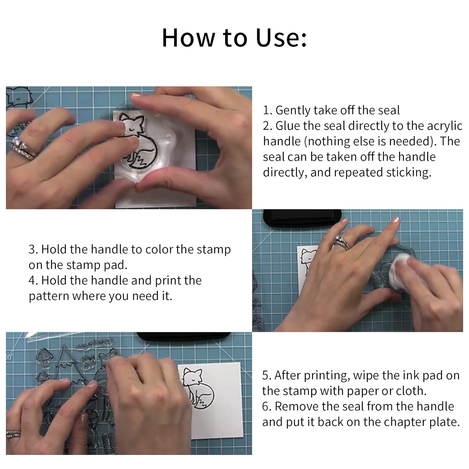 DIY transparent rubber stamp set with instructions on how to use stamps effectively