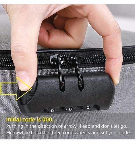 Close-up of a document organizer with lock showing the combination lock mechanism for secure storage