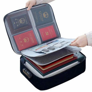 document organizer with lock featuring multiple compartments for secure storage of documents and passports