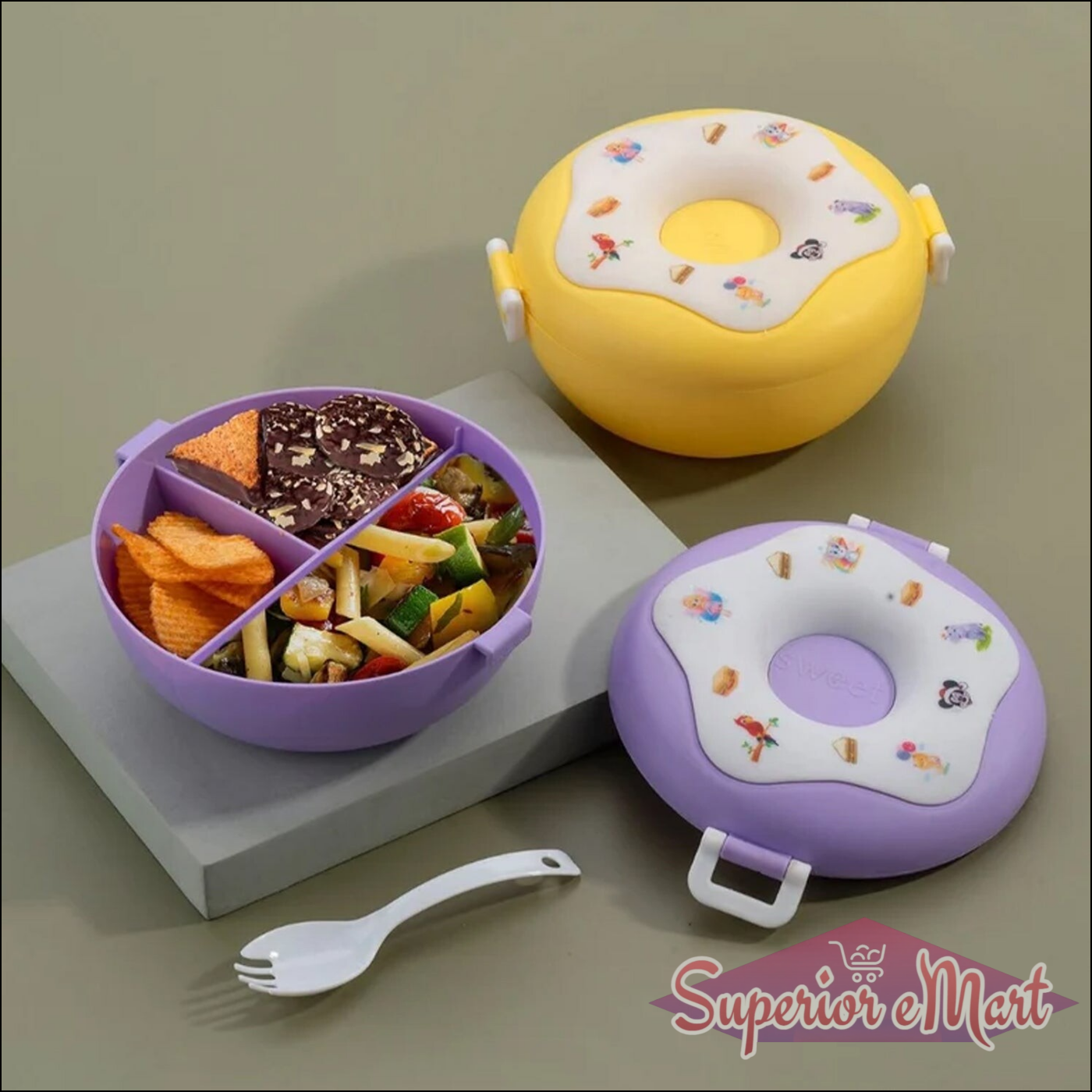 Donut Shaped Double Insulated 3 Compartment Lunch Box 1 Pc Mix Color - Superior eMart