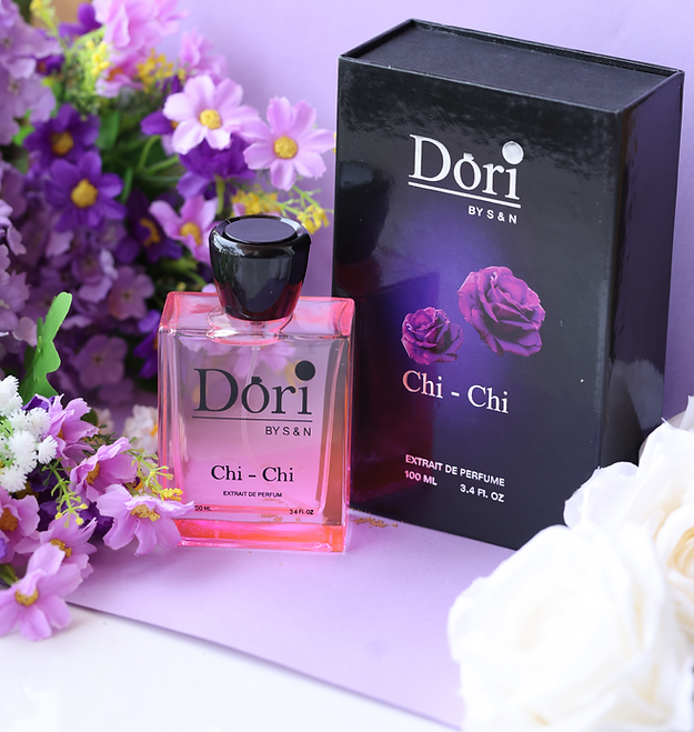 Dori Chi-Chi Women Perfume 100ml with Floral Packaging and Purple Roses