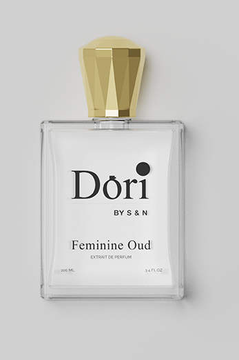 Dori by S&N Feminine Oud Unisex Perfume in a sleek glass bottle with a gold cap