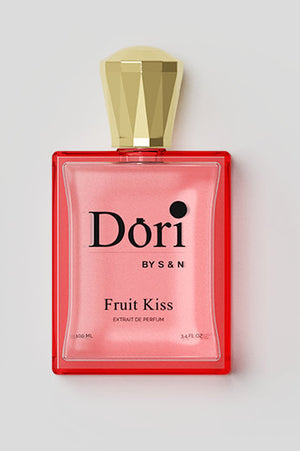 Fruit Kiss Women Perfume bottle in pink with elegant gold cap and stylish design