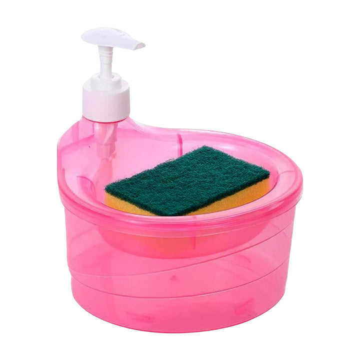 Superior eMart double layer soap dispenser with sponge in pink for kitchen and home use