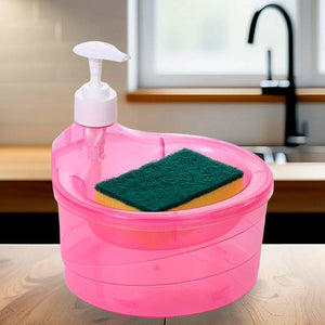 Superior eMart double layer soap dispenser with sponge in pink for kitchen sink organization