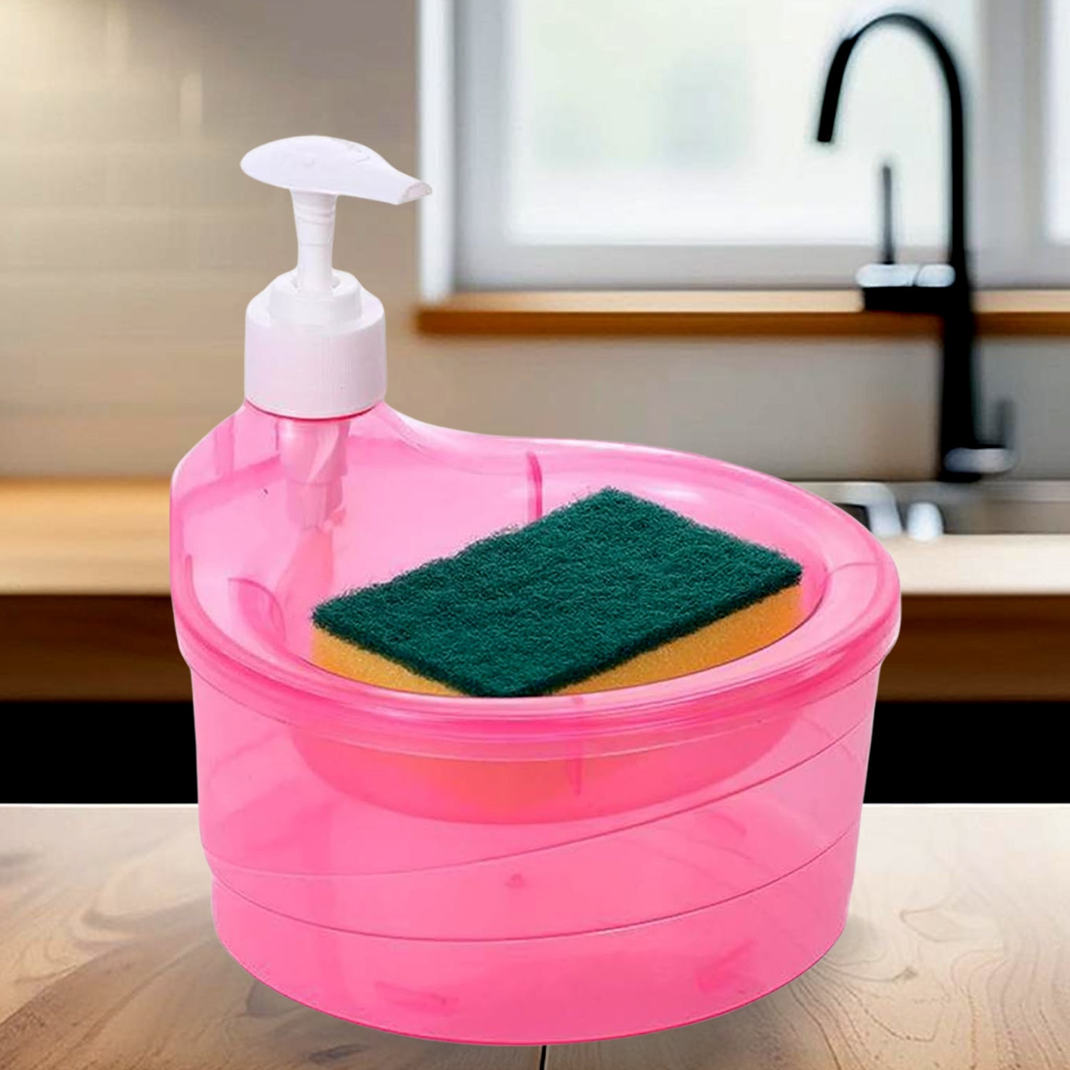 Superior eMart double layer soap dispenser with sponge in pink for kitchen sink organization