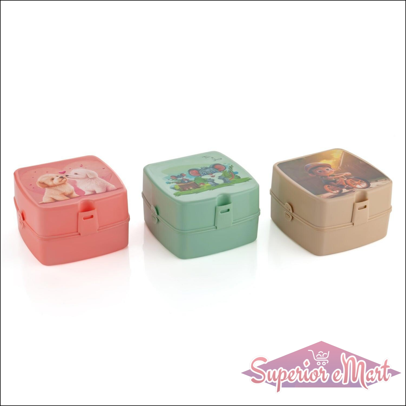 Double-Layer Square Lunch Box with Spoon , 4 Compartment Tiffin & Push Lock , Tiffin Box for Travelling, School Kids & Office Exclusive, Home - Superior eMart