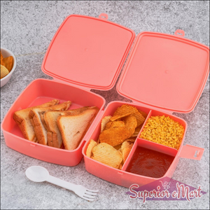 Double-Layer Square Lunch Box with Spoon , 4 Compartment Tiffin & Push Lock , Tiffin Box for Travelling, School Kids & Office Exclusive, Home - Superior eMart