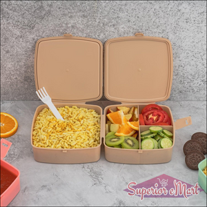 Double-Layer Square Lunch Box with Spoon , 4 Compartment Tiffin & Push Lock , Tiffin Box for Travelling, School Kids & Office Exclusive, Home - Superior eMart