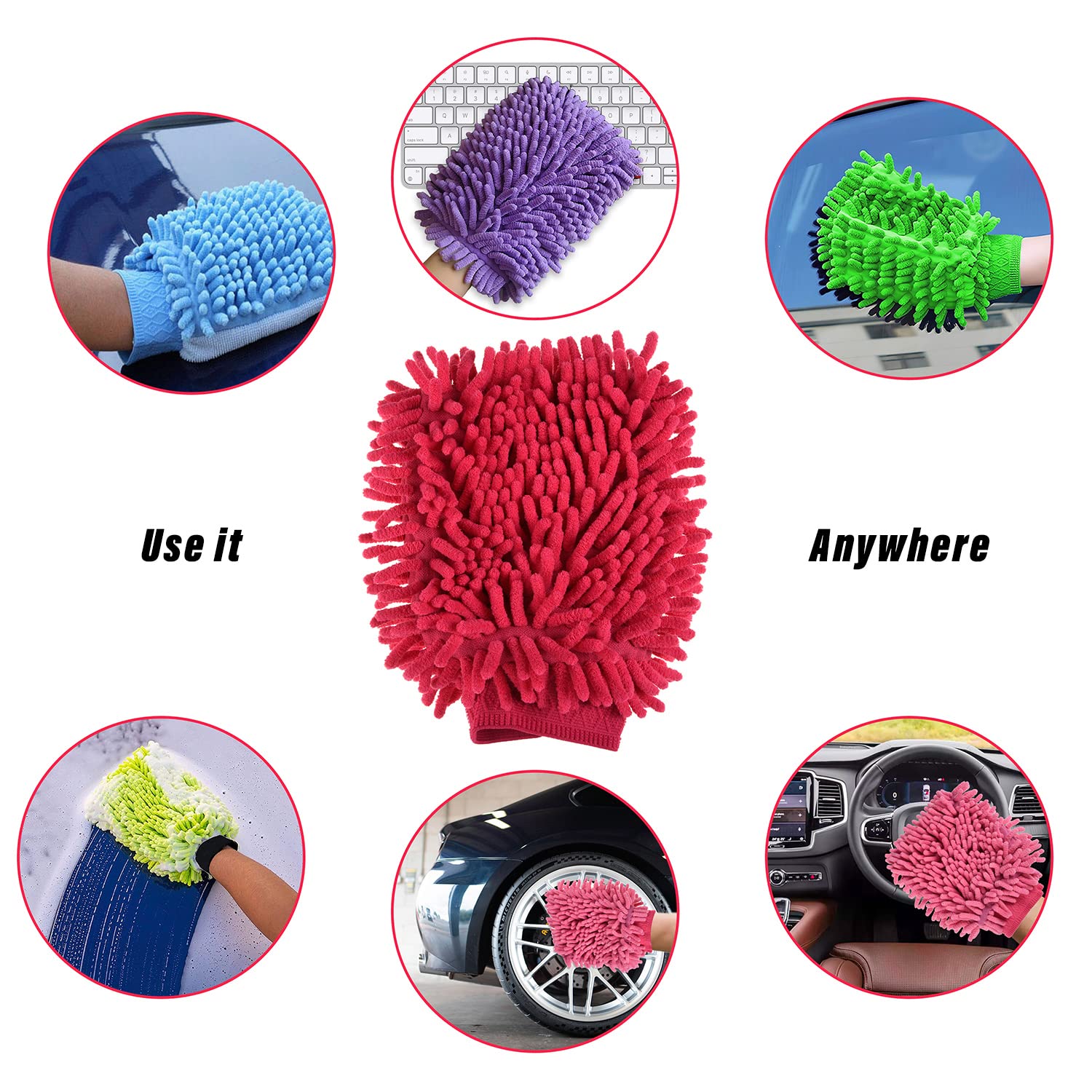 Colorful double sided microfiber glove for versatile cleaning, perfect for vehicles and household use