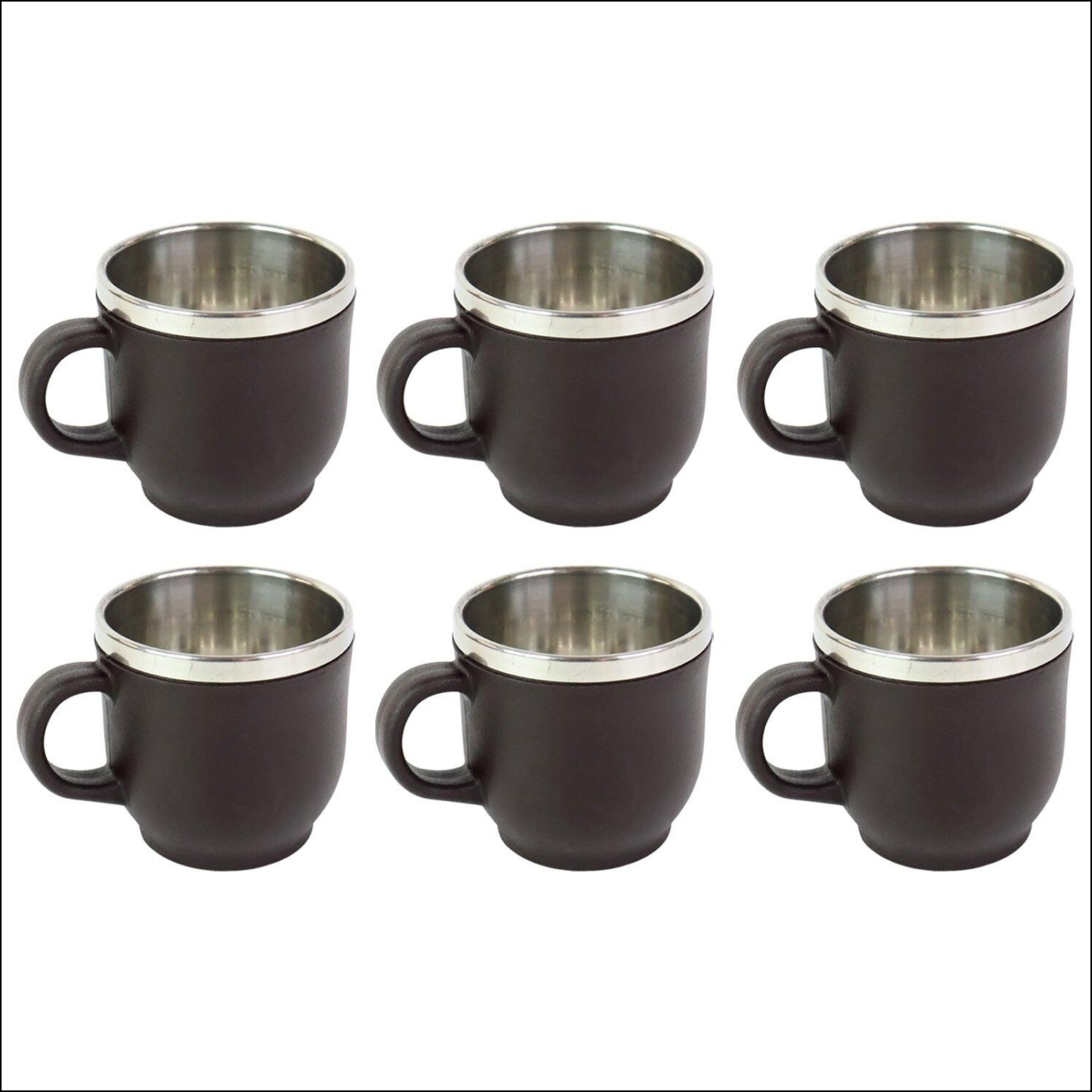 Double wall stainless steel mug set in six black mugs with sleek designs for hot or cold beverages