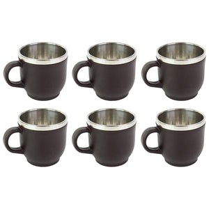 Double wall stainless steel mug set in six black mugs with sleek designs for hot or cold beverages
