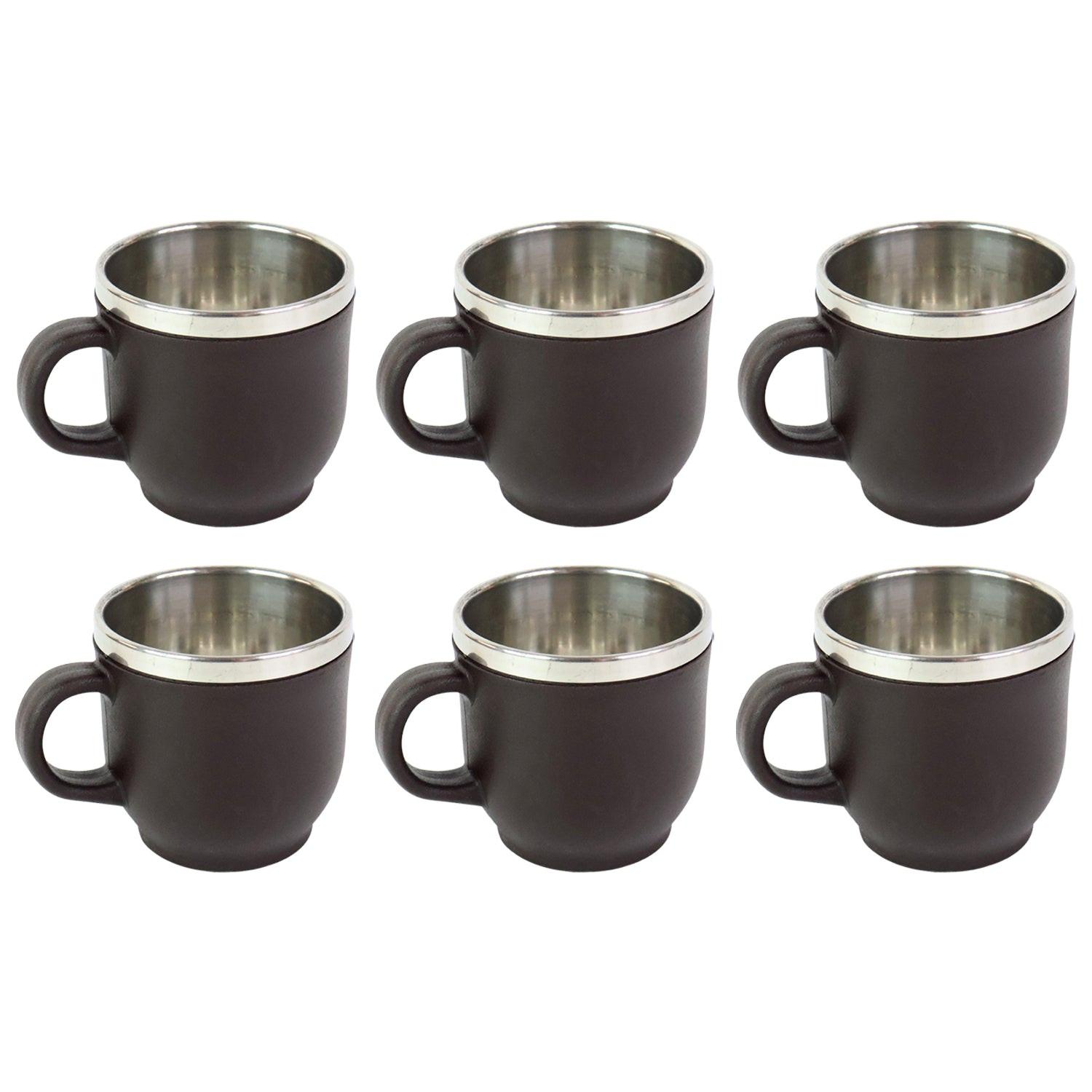 Double wall stainless steel mug set in six black mugs with sleek designs for hot or cold beverages