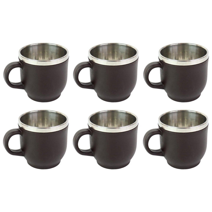 Double wall stainless steel mug set in six black mugs with sleek designs for hot or cold beverages