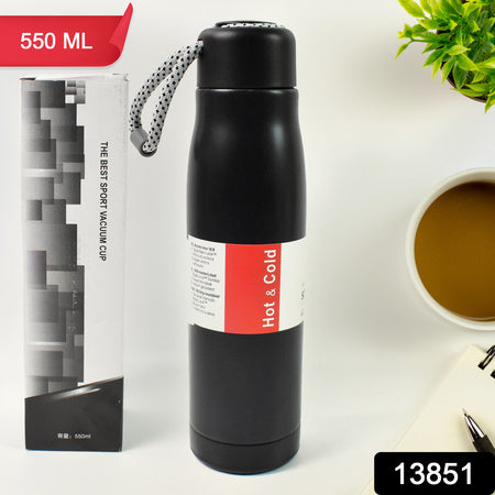 Superior eMart double wall vacuum insulated water bottle in black with a screw top and carrying handle