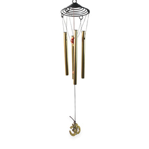 Elegant dragonfly wind chimes outdoor with golden tubes and decorative elements for garden charm