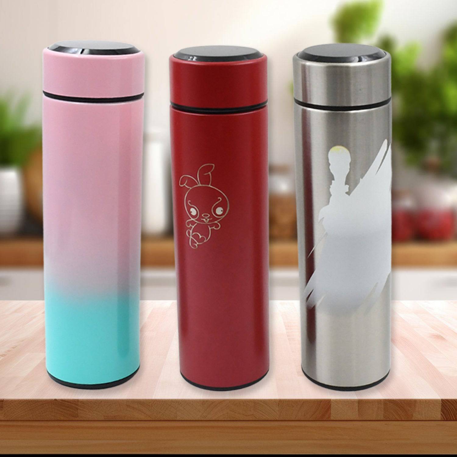 Printed Smart Vacuum Insulated Water Bottle With Led Temperature Display (1 Pc  500 Ml Approx  Multicolor  Mix Design ) - Superior eMart