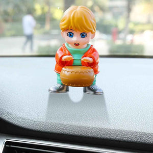 Drummer car air freshener featuring a cute boy figurine holding a drum for a fun car decor