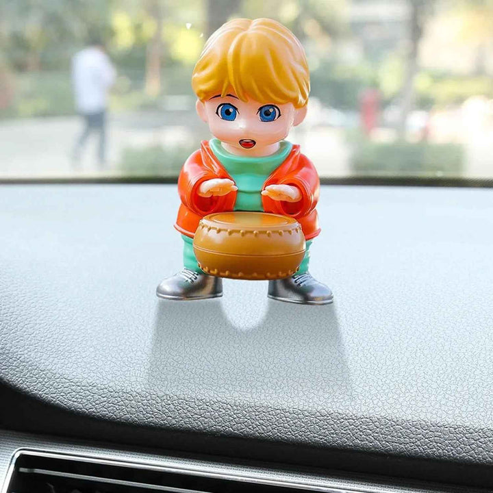 Drummer car air freshener featuring a cute boy figurine holding a drum for a fun car decor