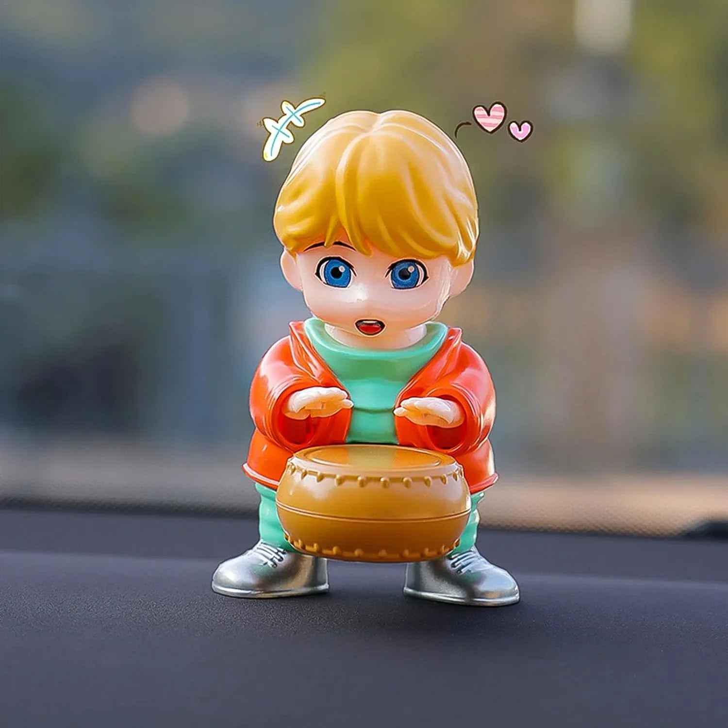 Cute drummer car air freshener figurine with vibrant colors, perfect for adding charm to your vehicle