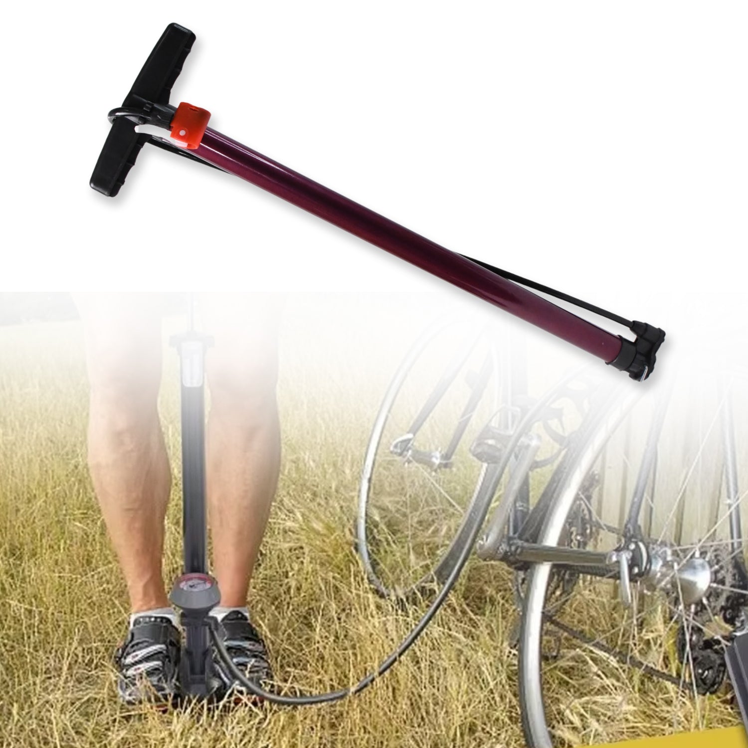Superior eMart dual nozzle bike pump for easy and efficient tire inflation on various bikes