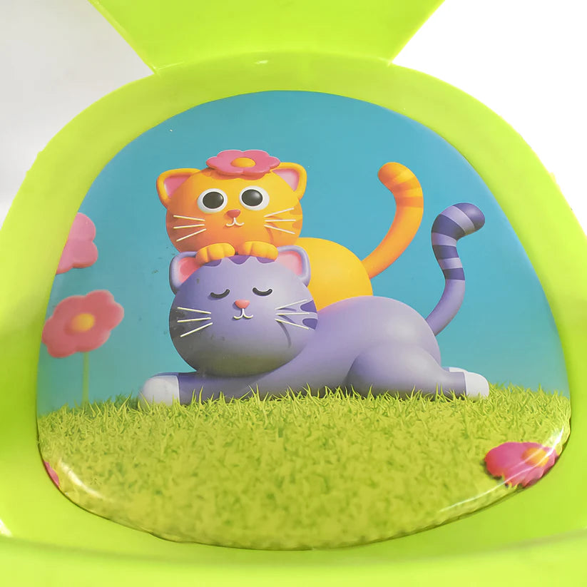 Colorful durable baby chair with tray featuring playful cartoon cats design for toddlers