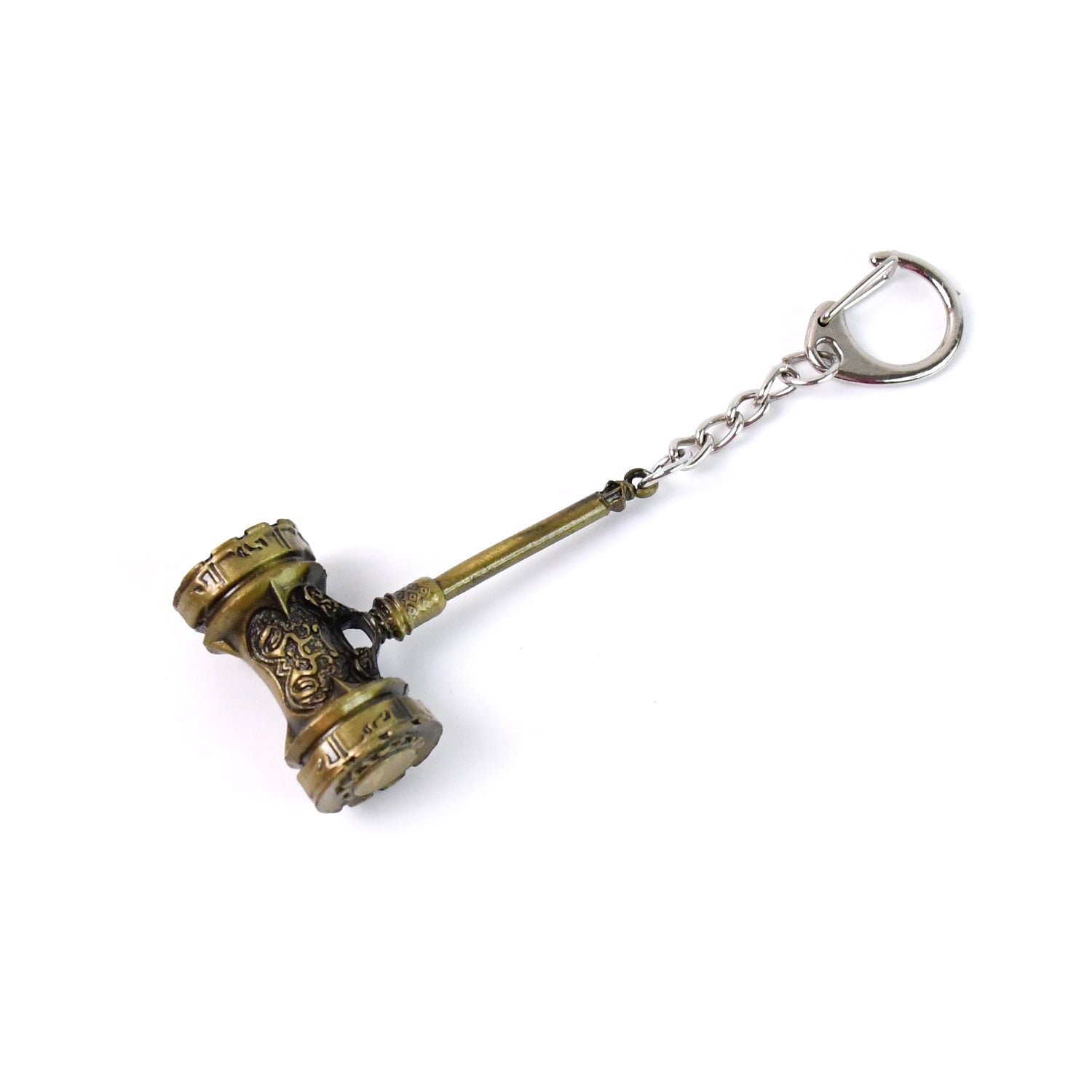 Durable metal keychain featuring an ornate gavel design ideal for legal professionals