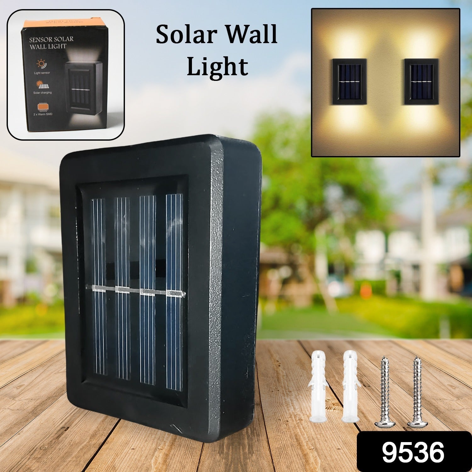 Solar Wall Lights Small Fence Lights Solar Powered Up Down LED Porch Light Garde - 9536_solar_wall_fence_light_1pc