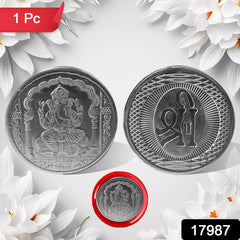 Ganesh Ji, Silver color Coin for Gift & Pooja | Silver Coin | Silver Coin / Diwa - 17987_ganesh_art_coin_1pc