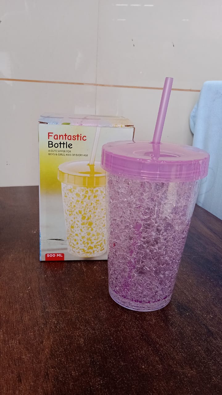 Plastic Reusable Sipper Tumbler with Lid and Straw (1 Pc / 500 ML / Mix Color /  - 13277_pla_tumbler_with_straw_500ml