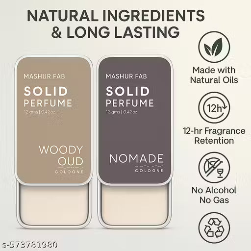 Solid Perfume Duo – Woody Oud & Nomade – Long Lasting Solid Cologne for Men & Women – Travel Friendly, Alcohol-Free, Natural Fragrance