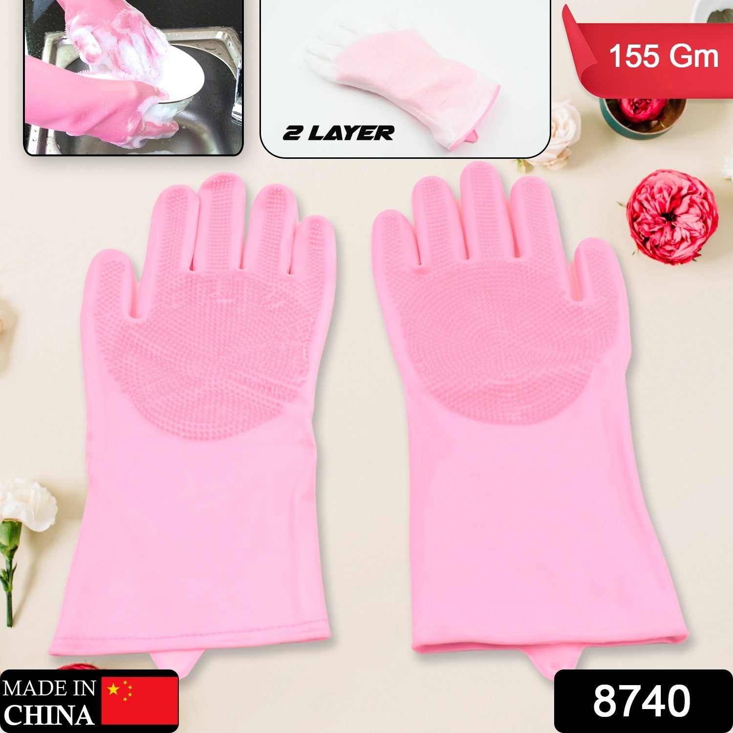 Dishwashing Gloves with Scrubber| Silicone Cleaning Reusable Scrub Gloves for Wa - 8740_scrubber_gloves_155gm