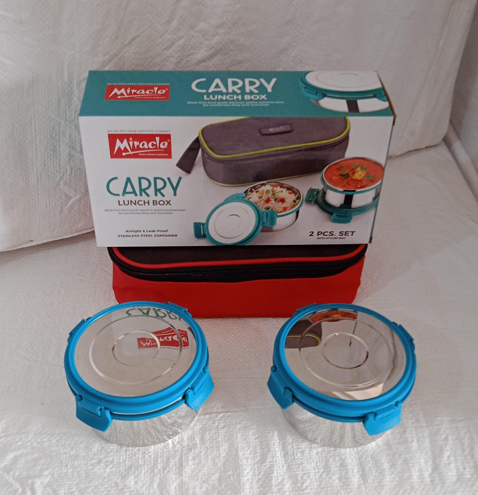 Miracle Carry Lunch Box Microwave Safe Lunch Box With Insulated Bag 2 Compartmen - 5588_ss_lunch_box_2pc_set_m138