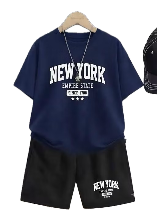 Vibrant boys printed short-sleeve top with round neck and matching printed shorts