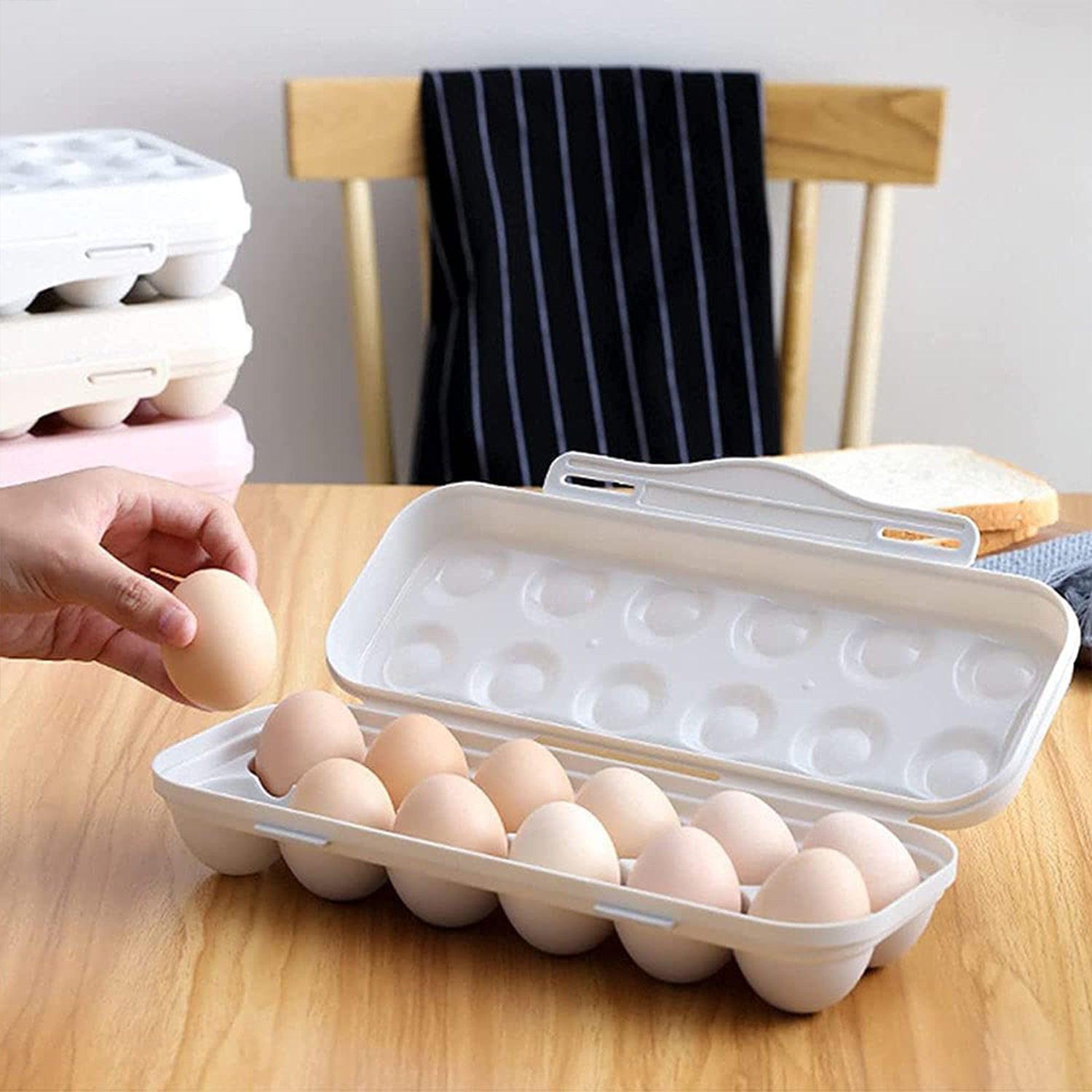 18 grid egg holder for fridge made of durable plastic, storing eggs securely in a clear design