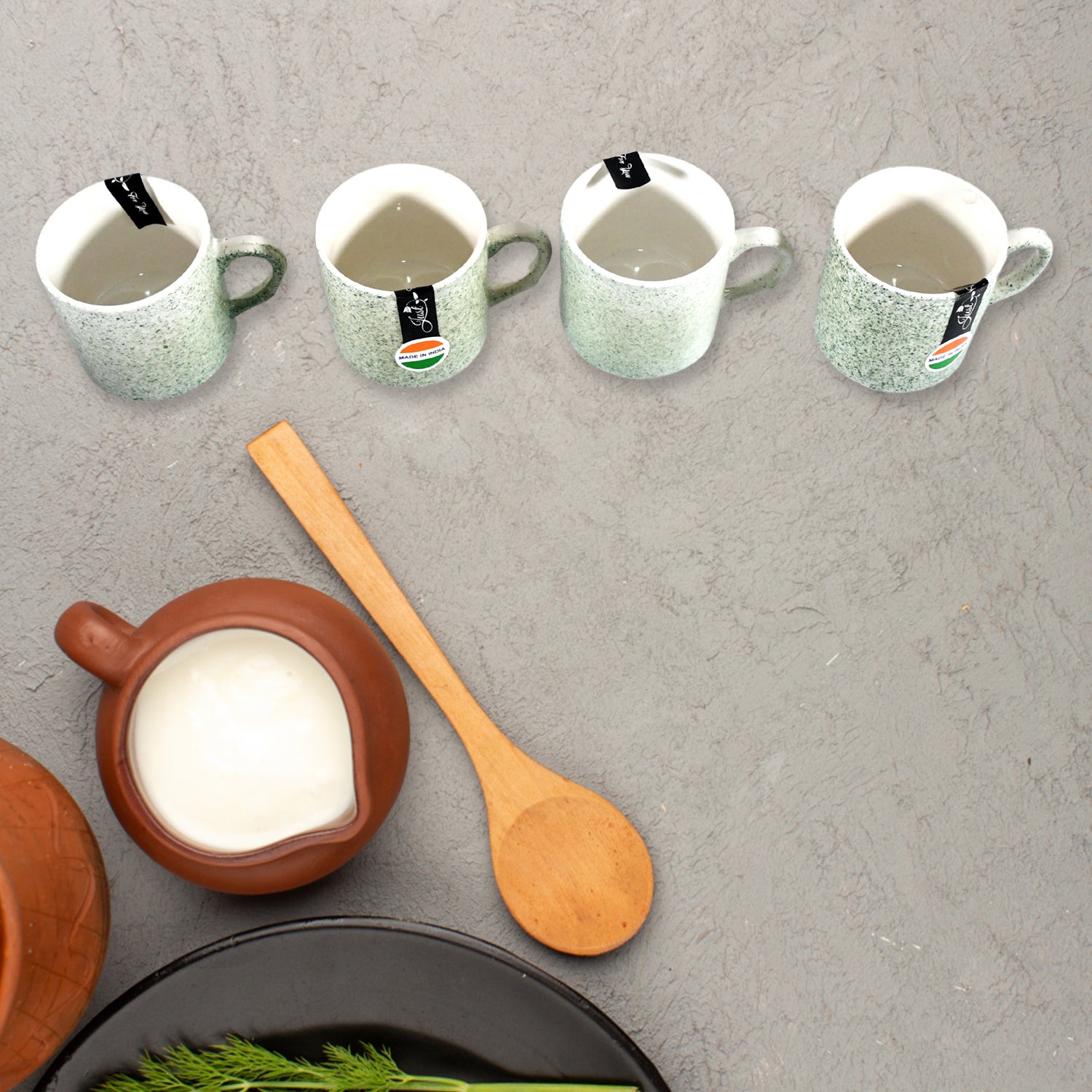 Sunday Funday Ceramic Tea / cups / Mug With Snacks Platter (6 Pcs set)