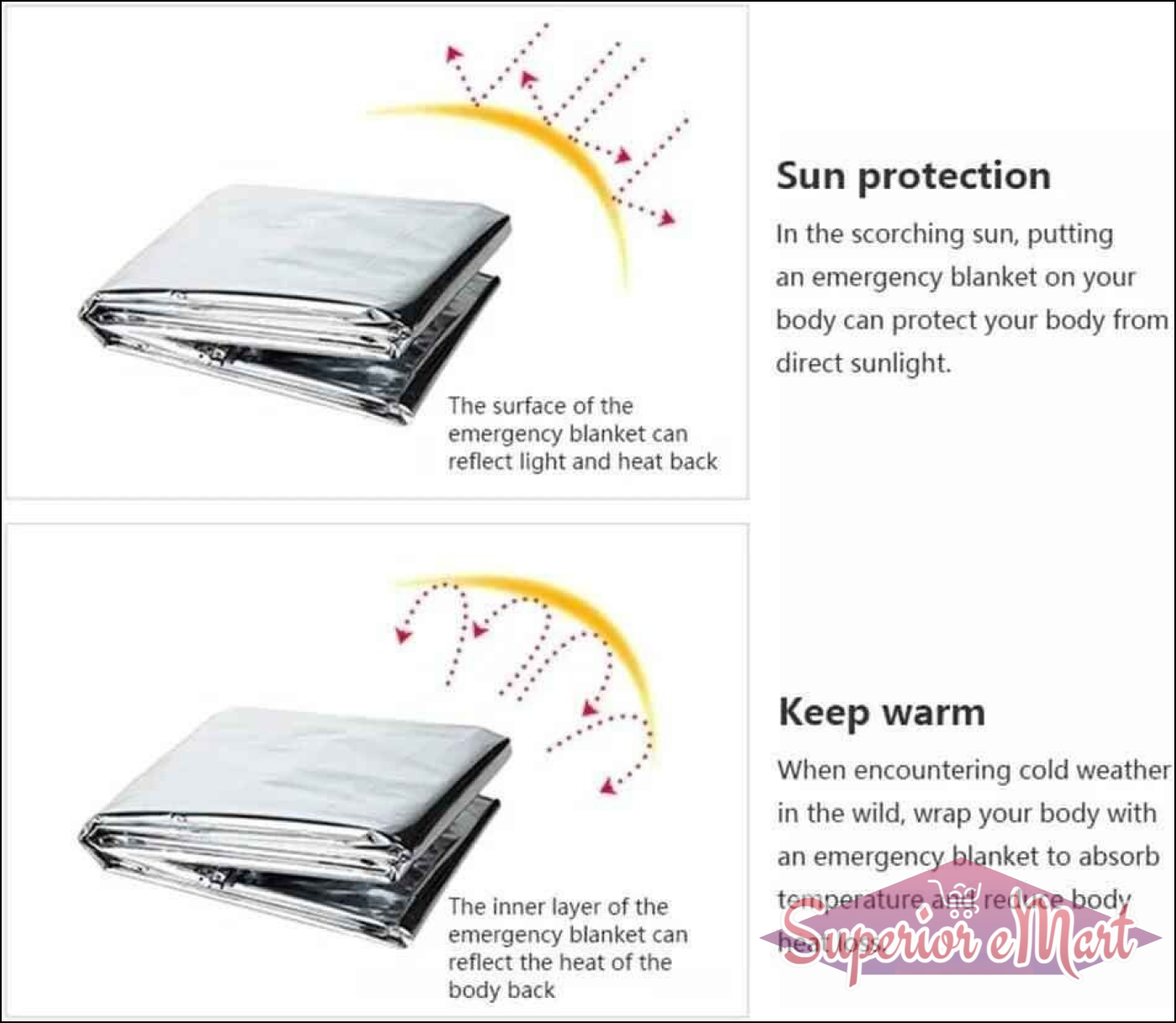 Emergency Foil Heat Blankets 2 Pack - Superior eMart