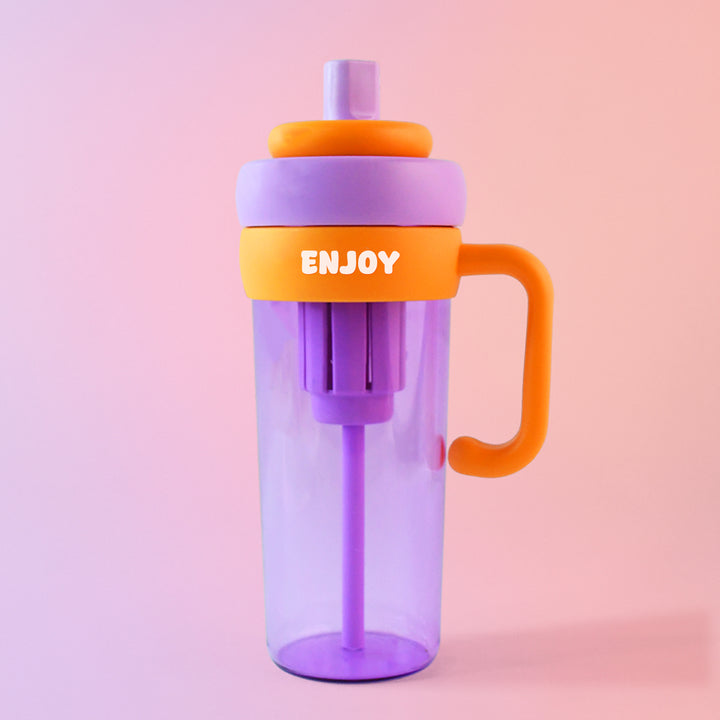 Superior eMart BPA-free hydration bottle in purple and orange with handle and built-in infuser