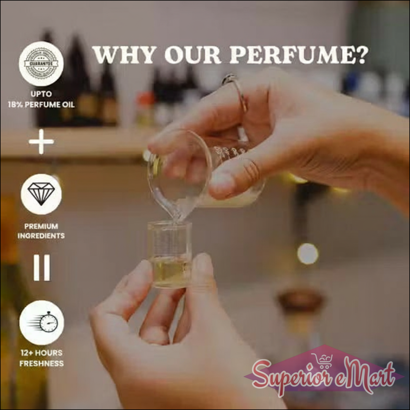 Person pouring luxury unisex perfume set with premium ingredients in a clean environment