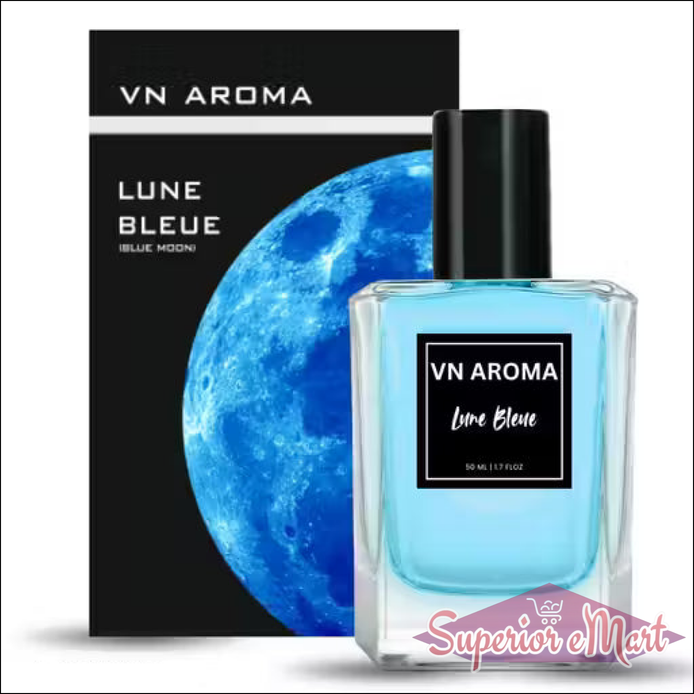 VN Aroma Lune Bleue 50ml luxury unisex perfume set with a striking blue moon design