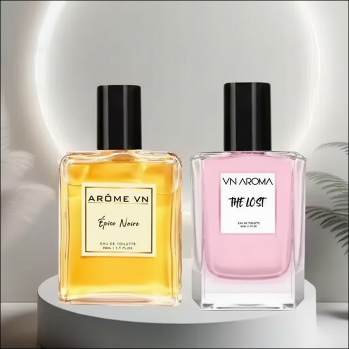 Luxury perfume dual pack for men and women featuring Aroma VN Epice Noire and VN Aroma The Lost